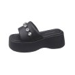 画像1: Thick sole rhinestone leather beach sandals, platform sandals slippers　厚底ラインストーンレザープラットフォームサンダル　スリッパ (1)