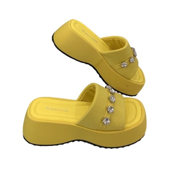画像4: Thick sole rhinestone leather beach sandals, platform sandals slippers　厚底ラインストーンレザープラットフォームサンダル　スリッパ (4)