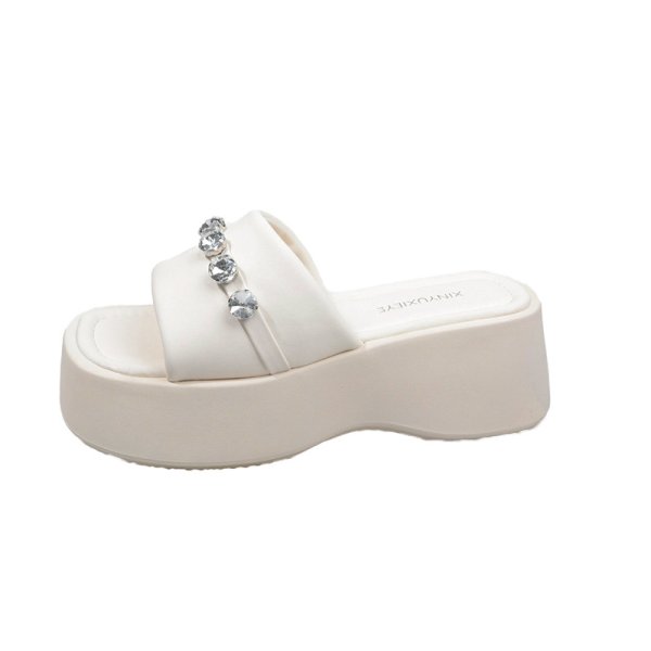 画像2: Thick sole rhinestone leather beach sandals, platform sandals slippers　厚底ラインストーンレザープラットフォームサンダル　スリッパ (2)