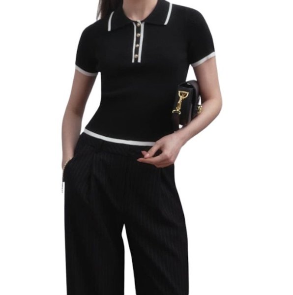 画像2: Polo collar short sleeve ribbed summer sweater　ポロカラー半袖リブサマーセーター　ニット (2)