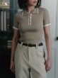 画像6: Polo collar short sleeve ribbed summer sweater　ポロカラー半袖リブサマーセーター　ニット (6)