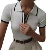 画像1: Polo collar short sleeve ribbed summer sweater　ポロカラー半袖リブサマーセーター　ニット (1)