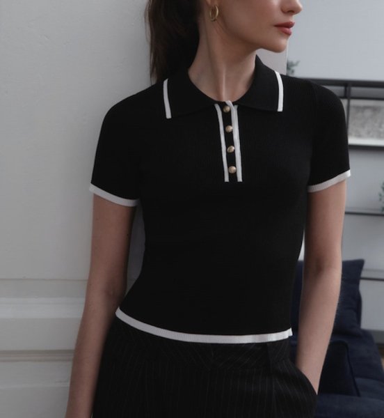 画像12: Polo collar short sleeve ribbed summer sweater　ポロカラー半袖リブサマーセーター　ニット (12)