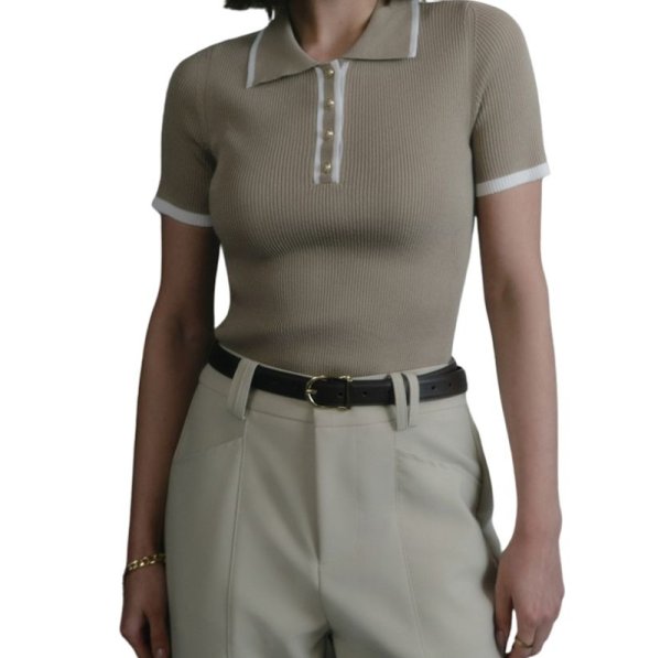 画像3: Polo collar short sleeve ribbed summer sweater　ポロカラー半袖リブサマーセーター　ニット (3)