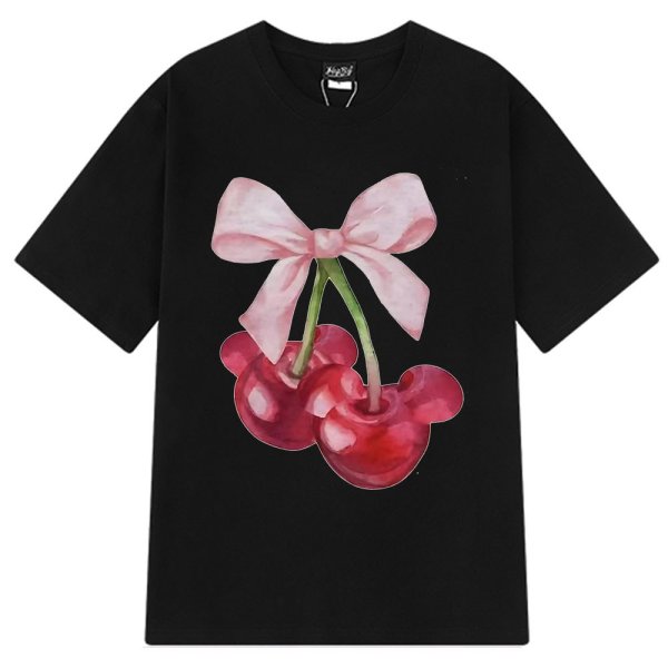 画像1: Mickey Cherry & Ribbon Print T-shirt　ミッキーチェリー＆リボンプリントラウンドネック半袖Tシャツ (1)