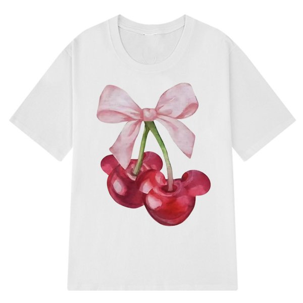 画像2: Mickey Cherry & Ribbon Print T-shirt　ミッキーチェリー＆リボンプリントラウンドネック半袖Tシャツ (2)