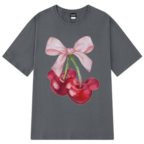 画像4: Mickey Cherry & Ribbon Print T-shirt　ミッキーチェリー＆リボンプリントラウンドネック半袖Tシャツ (4)