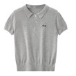 画像1: College style polo collar letter embroidered summer sweater　カレッジスタイルポロカラーレター刺繍サマーセーター　ニット (1)