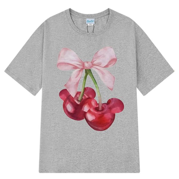 画像3: Mickey Cherry & Ribbon Print T-shirt　ミッキーチェリー＆リボンプリントラウンドネック半袖Tシャツ (3)