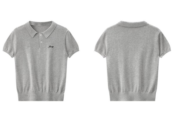 画像2: College style polo collar letter embroidered summer sweater　カレッジスタイルポロカラーレター刺繍サマーセーター　ニット (2)