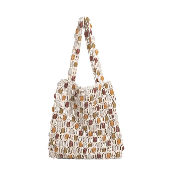 画像1: Handmade Mesh Beaded Bag Tote shoulder Bag  ハンドメイド網編みビーズ付きトートショルダーバッグ (1)