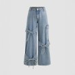 画像3: Bow ribbon denim wide pants 　リボンボウ付デニムワイドストレートパンツジーンズ (3)