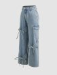 画像4: Bow ribbon denim wide pants 　リボンボウ付デニムワイドストレートパンツジーンズ (4)