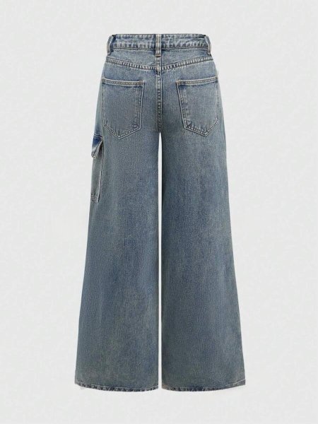 画像5: Bow ribbon denim wide pants 　リボンボウ付デニムワイドストレートパンツジーンズ (5)
