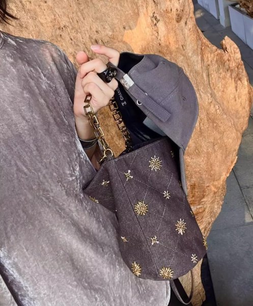 画像3: Denim bead embroidery bucket shoulder tote bag　デニムビーズ刺繍バケットトートショルダーバッグ (3)