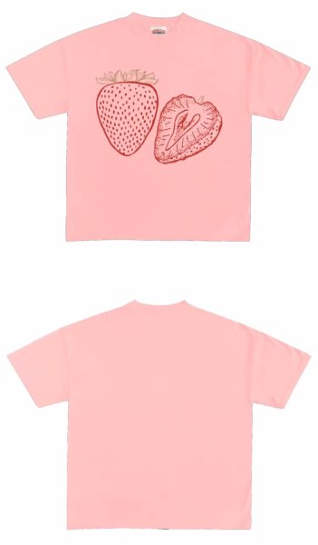 画像9: Strawberry Print T-shirt　苺ストロベリープリントラウンドネック半袖Tシャツプラスサイズあり (9)