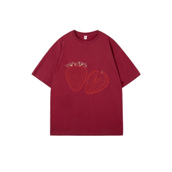 画像5: Strawberry Print T-shirt　苺ストロベリープリントラウンドネック半袖Tシャツプラスサイズあり (5)