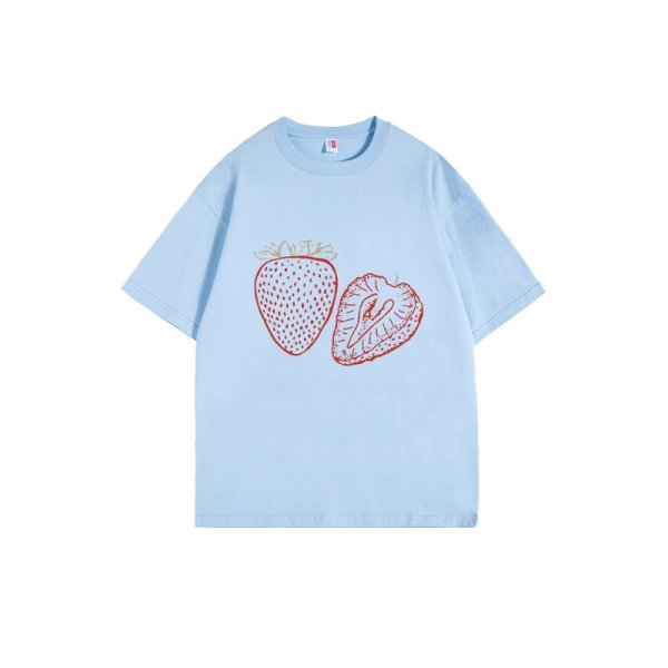 画像7: Strawberry Print T-shirt　苺ストロベリープリントラウンドネック半袖Tシャツプラスサイズあり (7)