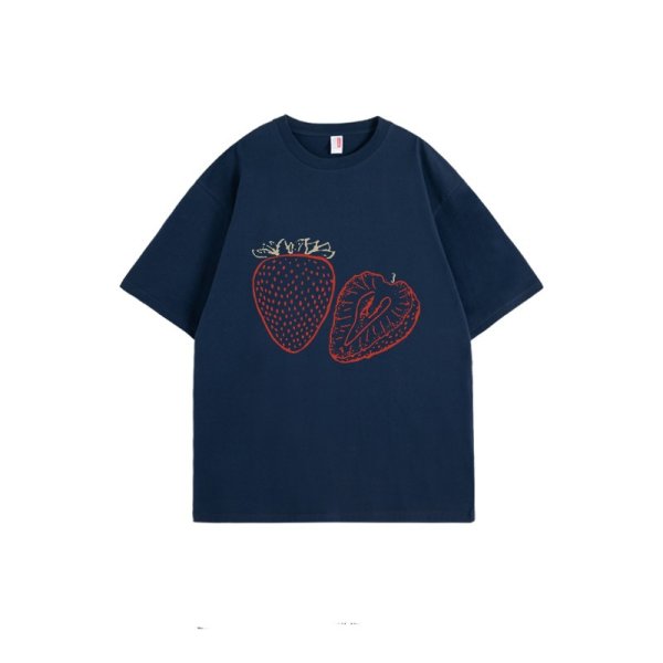 画像4: Strawberry Print T-shirt　苺ストロベリープリントラウンドネック半袖Tシャツプラスサイズあり (4)
