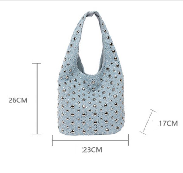 画像3: Studs Dotted Bed Underarm Bag Bucket Bag Shoulder Tote Bag　スタッズドットデニム バスケット トートショルダーアンダーアームバッグ (3)