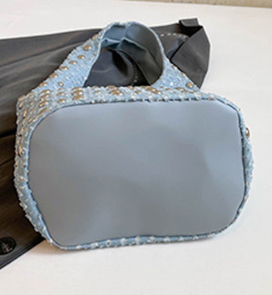 画像6: Studs Dotted Bed Underarm Bag Bucket Bag Shoulder Tote Bag　スタッズドットデニム バスケット トートショルダーアンダーアームバッグ (6)
