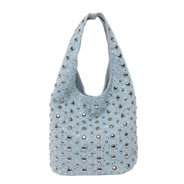 画像2: Studs Dotted Bed Underarm Bag Bucket Bag Shoulder Tote Bag　スタッズドットデニム バスケット トートショルダーアンダーアームバッグ (2)