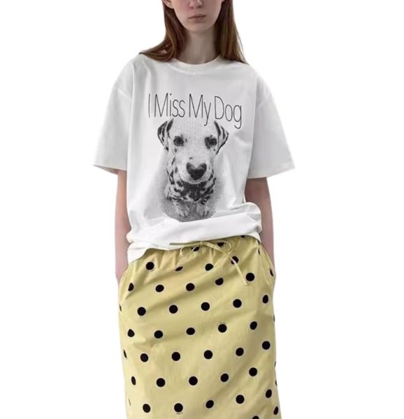 画像1: Cat and Dog Comic Print T-shirt　ドッグ＆キャットプリントラウンドネック半袖Tシャツ (1)
