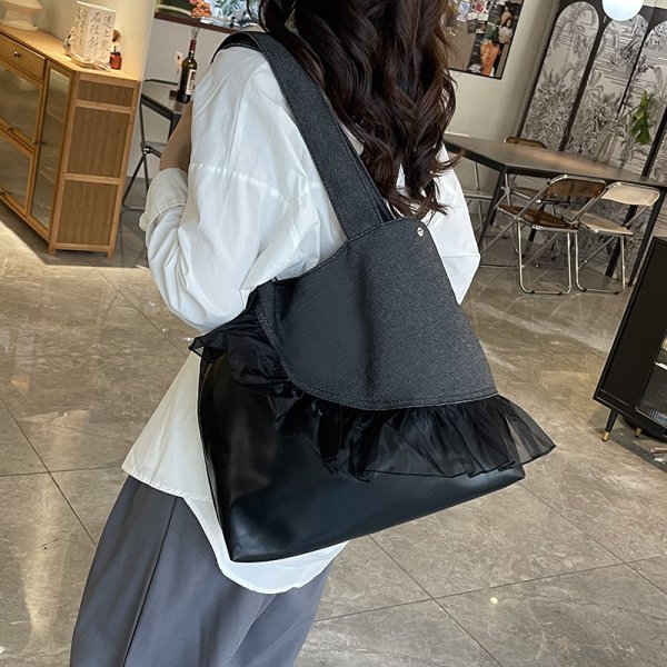 画像5: Lace frill denim and leather tote shoulder bag　レースフリルデニム＆レザートートショルダーバッグ (5)