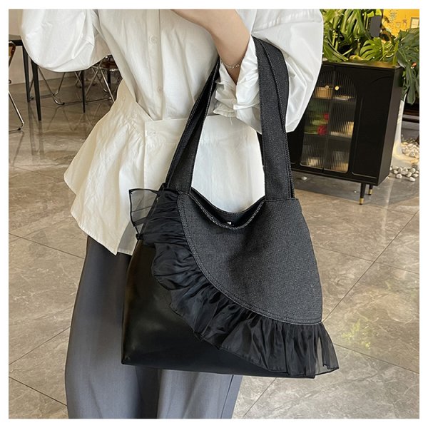 画像6: Lace frill denim and leather tote shoulder bag　レースフリルデニム＆レザートートショルダーバッグ (6)