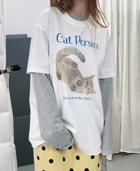 画像4: Cat and Dog Comic Print T-shirt　ドッグ＆キャットプリントラウンドネック半袖Tシャツ (4)