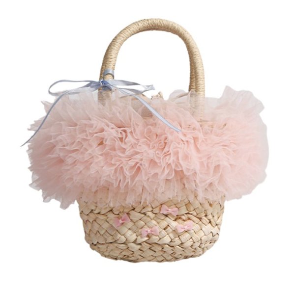 画像2: Fluffy lace and ribbon basket tote bag　フワフワレース＆リボン付きかごトートバッグ (2)