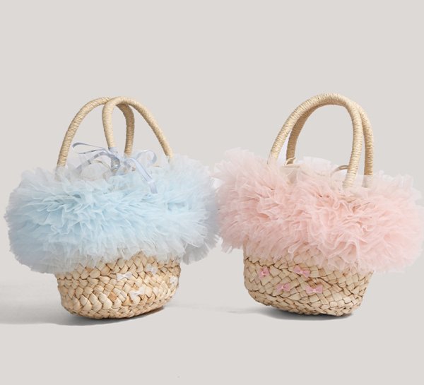 画像5: Fluffy lace and ribbon basket tote bag　フワフワレース＆リボン付きかごトートバッグ (5)