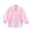 画像3: 3/4 sleeve shirt collar blouse　7部袖シャツカラーショート丈ブラウス (3)