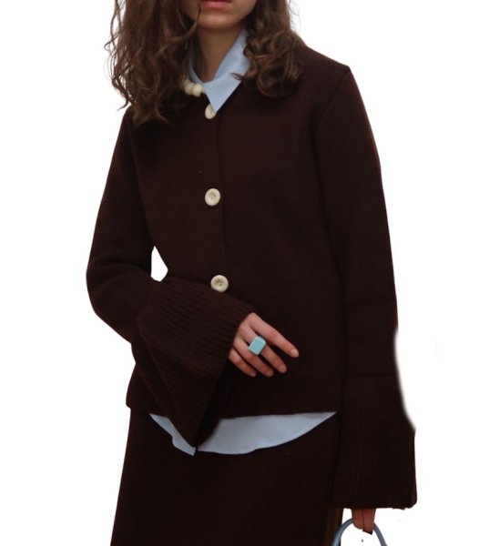 画像1: Round neck trumpet sleeve knit cardigan jacket　ラウンドネックトランペットスリーブニットカーディガンジャケット (1)