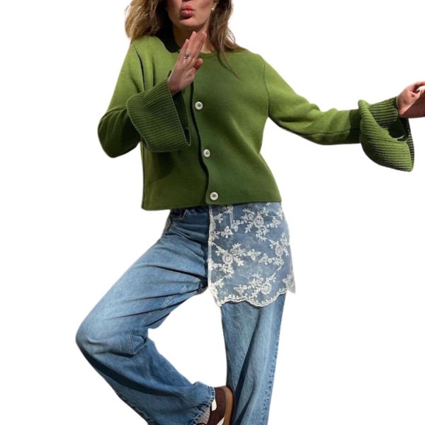 画像4: Round neck trumpet sleeve knit cardigan jacket　ラウンドネックトランペットスリーブニットカーディガンジャケット (4)