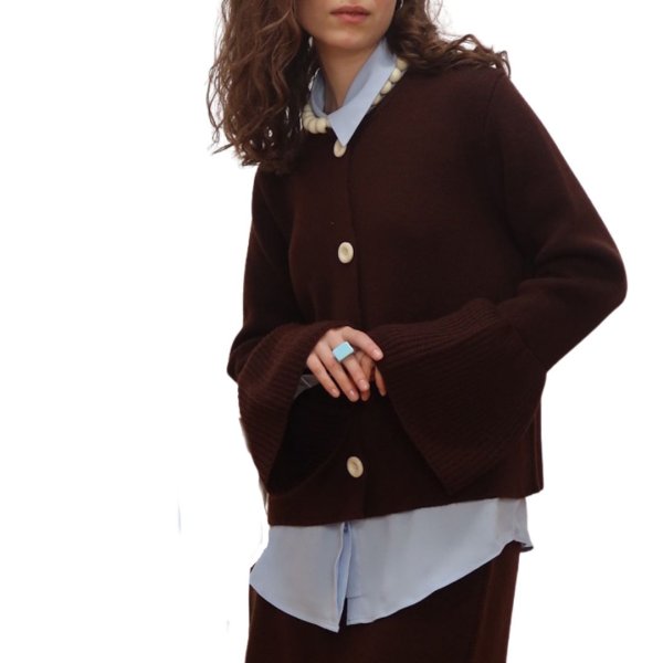 画像5: Round neck trumpet sleeve knit cardigan jacket　ラウンドネックトランペットスリーブニットカーディガンジャケット (5)