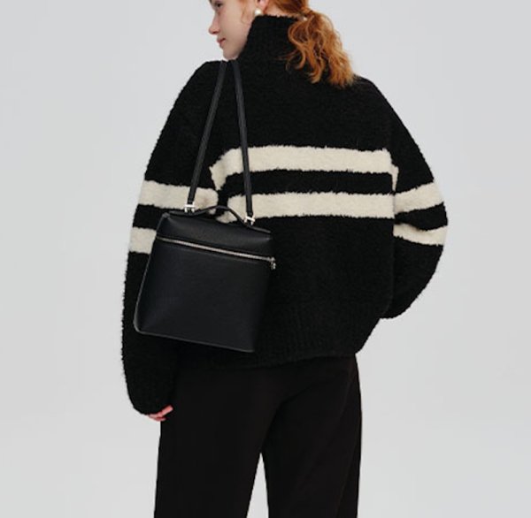 画像4: Thick wool striped turtleneck cardigan knit jacket　ウール厚手ストライプタートルネックカーディガンニットジャケット (4)