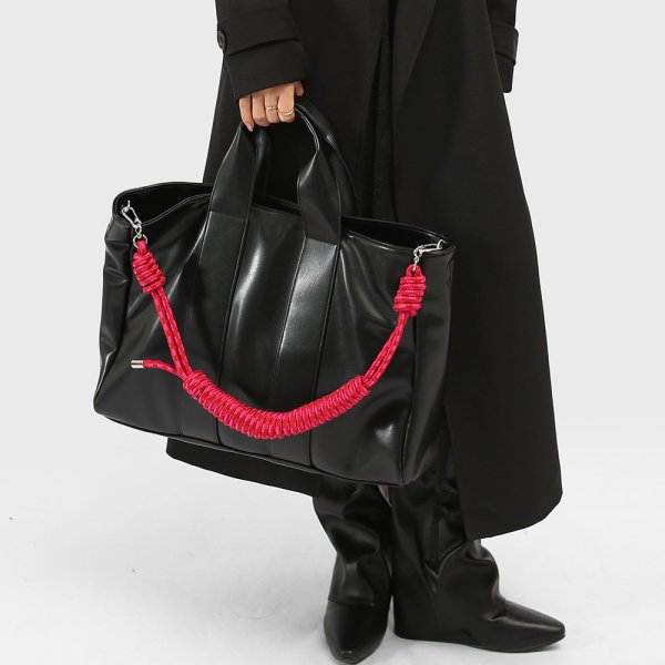 画像4: Large Capacity Tote Leather Tote Shoulder Bag　ラージキャパシティーレザーロープショルダー紐トートショルダーバッグ (4)