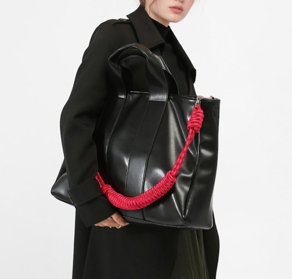 画像5: Large Capacity Tote Leather Tote Shoulder Bag　ラージキャパシティーレザーロープショルダー紐トートショルダーバッグ (5)