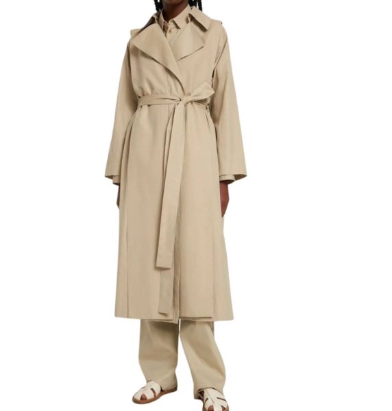 画像1: Women's Detachable hood, khaki-colored long belted coat jacket　取り外し可能フード付きロングベルトコートジャケットトレンチコート (1)