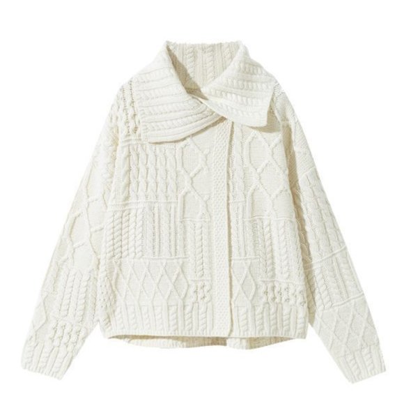 画像1: Large cable-knit cardigan jacket knit jacket　ウール厚手ケーブル編みカーディガンニットジャケット (1)