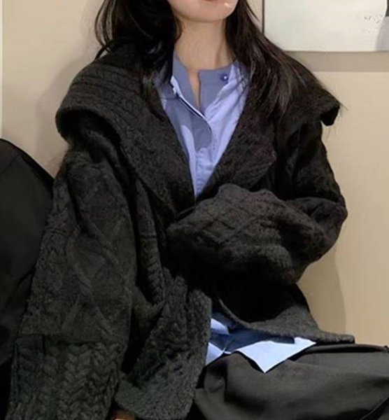 画像4: Large cable-knit cardigan jacket knit jacket　ウール厚手ケーブル編みカーディガンニットジャケット (4)