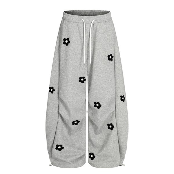 画像2: Flower motif sweatpants dance pants　フラワーモチーフ スウェット ワイド パンツスダンスパンツ (2)