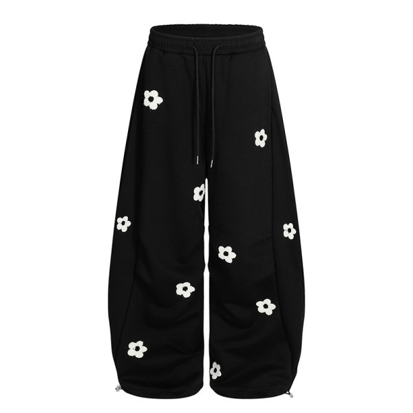 画像1: Flower motif sweatpants dance pants　フラワーモチーフ スウェット ワイド パンツスダンスパンツ (1)
