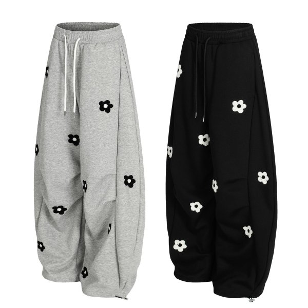 画像6: Flower motif sweatpants dance pants　フラワーモチーフ スウェット ワイド パンツスダンスパンツ (6)