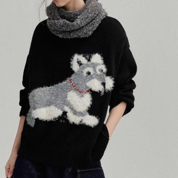 画像2: Puppy knit round neck pullover sweater knit 　 パピー編み込みラウンドネックのプルオーバーセーターニット (2)