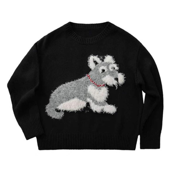 画像1: Puppy knit round neck pullover sweater knit 　 パピー編み込みラウンドネックのプルオーバーセーターニット (1)