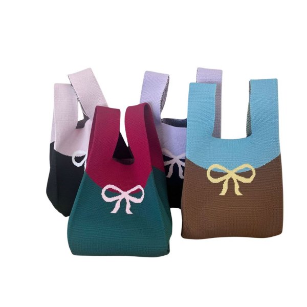 画像4: Ribbon knit drawstring tote bag　リボン編み込みニット巾着トートバッグ (4)