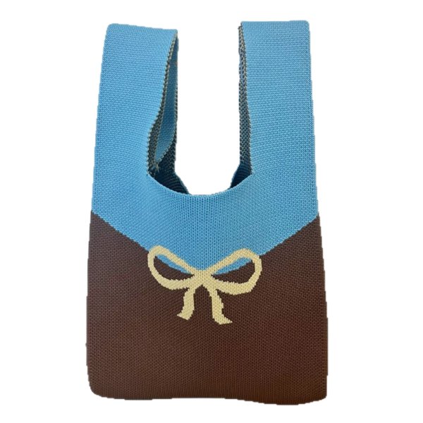 画像2: Ribbon knit drawstring tote bag　リボン編み込みニット巾着トートバッグ (2)