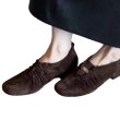 画像1: Leather flat gathered pleated pumps shoes   　レザーフラットギャザープリーツパンプスローファーシューズ (1)